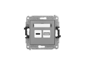 MINI Mechanizm ładowarki USB podwójnej USB C + USB A, 20W max., szary mat 27MCUSB-8