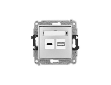 MINI Mechanizm ładowarki USB podwójnej USB C + USB A, 20W max., srebrny metalik 7MCUSB-8