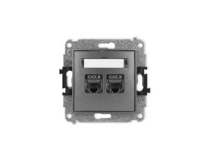 ICON Mechanizm gniazda komputerowego podwójnego 2xRJ45, kat. 8, ekranowane, 8-stykowy grafitowy 11IGK-12