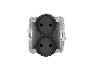 ICON Mechanizm gniazda podwójnego do ramki bez uziemienia 2x2P (przesłony torów prądowych) grafitowy 11IGPR-2p