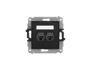ICON Mechanizm gniazda komputerowego podwójnego 2xRJ45, kat. 8, ekranowane, 8-stykowy czarny mat 12IGK-12