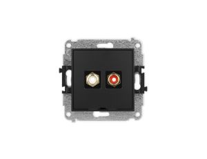 ICON Mechanizm gniazda podwójnego RCA, bez pola opisowego (typu cinch - biały i czerwony, pozłacany) czarny mat 12IGRCABO-2