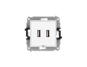 ICON Mechanizm gniazda podwójnego 2xUSB A-A 2.0, bez pola opisowego biały mat 25IGUSBBO-2
