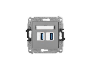 ICON Mechanizm gniazda podwójnego 2xUSB A-A 3.0 szary mat 27IGUSB-6