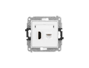 ICON Mechanizm gniazda pojedynczego HDMI 2.0 + gniazda komp. poj. 1xRJ45, kat. 5e, 8-stykowy biały mat 25IGHK