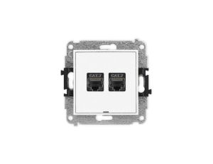 ICON Mechanizm gniazda komputerowego podwójnego 2xRJ45, kat. 7, ekranowane, 8-stykowy, bez pola opisowego biały mat 25IGKBO-10
