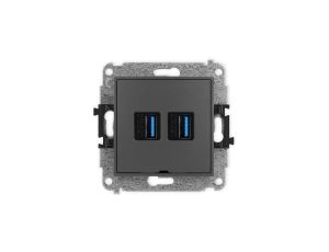 ICON Mechanizm gniazda podwójnego 2xUSB A-A 3.0, bez pola opisowego grafitowy mat 28IGUSBBO-6