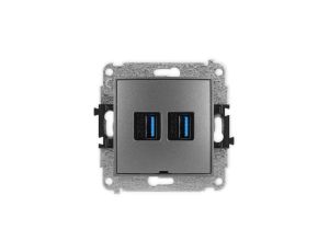 ICON Mechanizm gniazda podwójnego 2xUSB A-A 3.0, bez pola opisowego grafitowy 11IGUSBBO-6