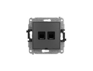 ICON Mechanizm gniazda telefonicznego podwójnego 2xRJ11, 4-stykowy, beznarzędziowe, bez pola opisowego grafitowy mat 28IGTBO-2