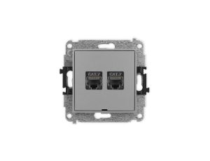 ICON Mechanizm gniazda komputerowego podwójnego 2xRJ45, kat. 7, ekranowane, 8-stykowy, bez pola opisowego szary mat 27IGKBO-10