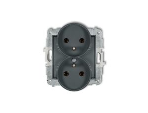 ICON Mechanizm gniazda podwójnego do ramki z uziemieniem 2x(2P+Z) (bez przesłon torów prądowych) grafitowy mat 28IGPR-2z