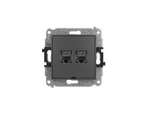 ICON Mechanizm gniazda komputerowego podwójnego 2xRJ45, kat. 8, ekranowane, 8-styk, bez pola opisowego grafitowy mat 28IGKBO-12