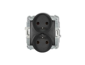 ICON Mechanizm gniazda podwójnego do ramki z uziemieniem 2x(2P+Z) (bez przesłon torów prądowych) grafitowy 11IGPR-2z