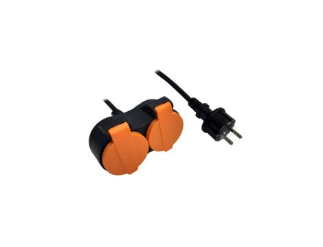 Przedłużacz, rozgałęźnik wtyczkowy, podwójny 2x2P+Z H05RR-F 3G1,0mm, IP44, 1m, pomarańczowy / 34045