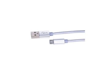 Kabel ze złączem MicroUSB do smartphonów ANDROID, 2A, długość 1M, Wzmocniony oplotem, Srebrny Extralink