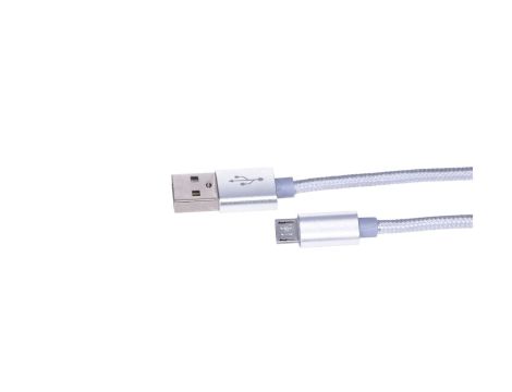 Kabel ze złączem MicroUSB do smartphonów ANDROID, 2A, długość 1M, Wzmocniony oplotem, Srebrny Extralink