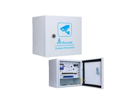 Zewnętrzny switch PoE 8x RJ45 1000Mb/s PoE, 2x SFP, 120W, aktywne chłodzenie Extralink Atlas