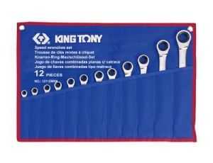 KING TONY ZESTAW KLUCZY PŁASKO-OCZKOWYCH 8-24mm Z GRZECHOTKĄ JEDNOKIERUNKOWĄ W ETUI/12szt.