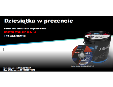 TARCZA DO PRZECINANIA NORTON STARLINE A60R 125x1.0x22.23 /100 sztuk +10 TARCZ GRATIS
