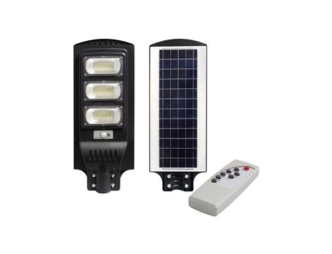 Lampa LED solarna uliczna czarna 150W 6000K zimna IP65 czujnik ruchu i zmierzchu + pilot