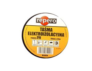 Repero taśma izolacyjna czarna 19mmx20m samogasnąca temperatura, +85 st C, napięcie 8kV, wodoodporna