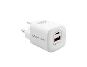 Qoltec Ładowarka sieciowa 35W GaN ULTRA 5-20V 2.25-3A 1 x USB typ C PD 1 x USB QC 3.0 Biała