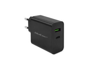 Qoltec Ładowarka Super Quick PD 1xUSB-C 1xUSB 45W 5-20V 2.25-3A Czarna
