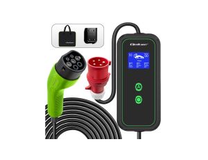 Qoltec Mobilna ładowarka do samochodu elektrycznego EV z regulacją 2w1 Typ2 7kW 230V CEE 32A LCD Przenośna Wallbox 5m