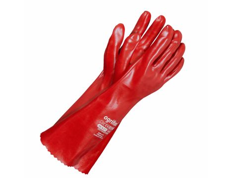 RĘKAWICE PCV  CZERWONE DŁUGIE 40cm  ROZ