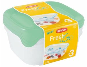CURVER ZESTAW POJEMNIKÓW KWADRATOWYCH FRESH&GO 3X0,8L   /SELEDYNOWY/ TRANSPARENTNY