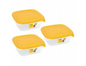 CURVER ZESTAW POJEMNIKÓW KWADRATOWYCH FRESH&GO 3X0,8L   /ŻÓŁTY/ TRANSPARENTNY