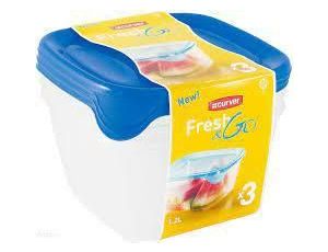 CURVER ZESTAW POJEMNIKÓW KWADRATOWYCH FRESH&GO 3X1,2L   /NIEBIESKI/ TRANSPARENTNY