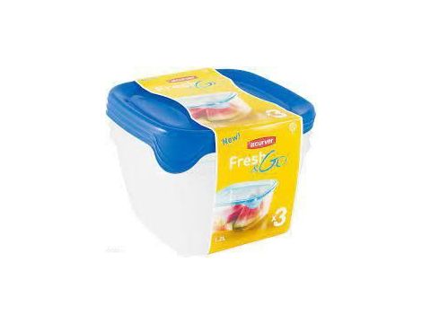 CURVER ZESTAW POJEMNIKÓW KWADRATOWYCH FRESH&GO 3X1,2L   /NIEBIESKI/ TRANSPARENTNY