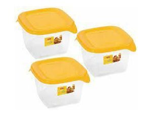 CURVER ZESTAW POJEMNIKÓW KWADRATOWYCH FRESH&GO 3X1,2L /ŻÓŁTY/ TRANSPARENTNY