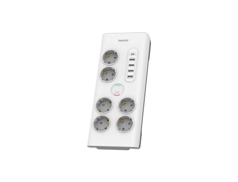 Listwa przepięciowa 6 gniazd bez bolca +USB C Philips schuko SPN7060WA/58