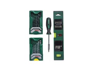 Zestaw wierteł i bitów x-line 33szt.+wkrętak+poziomica