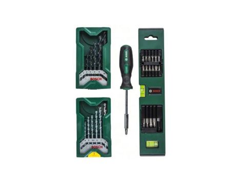 Zestaw wierteł i bitów x-line 33szt.+wkrętak+poziomica