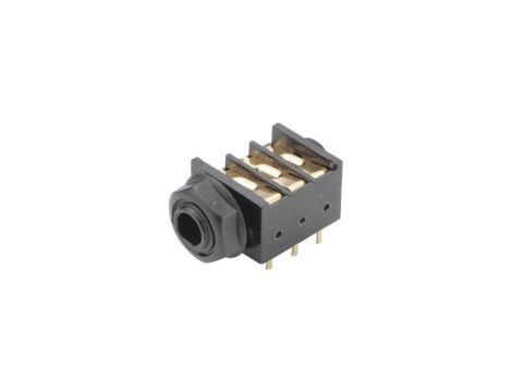 Gniazdo żeńskie jack 1/4 (6,35 mm), stereo (TRS), 3 styki, 3 przełączniki, do montażu na PCB, ST-P 1JP-004