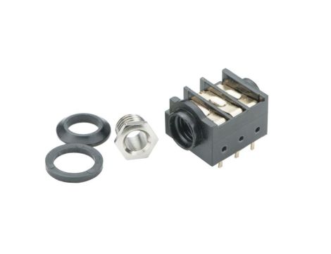 Gniazdo żeńskie jack 1/4 (6,35 mm), stereo (TRS), 3 styki, 3 przełączniki, do montażu na PCB, ST-P 1JP-021