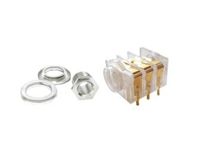 Przezroczyste Gniazdo żeńskie jack 1/4 (6,35 mm), stereo (TRS), 3 styki, 3 przełączniki, do montażu na PCB, ST-P 1JP-021TR