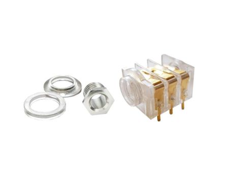 Przezroczyste Gniazdo żeńskie jack 1/4 (6,35 mm), stereo (TRS), 3 styki, 3 przełączniki, do montażu na PCB, ST-P 1JP-021TR