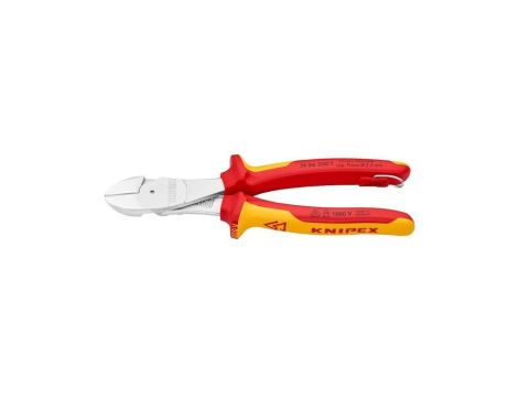 Szczypce boczne tnące ze zwiększonym przełożeniem 200mm z zaczepem chromowane izolowane VDE 1kV dla elektryka KNIPEX 74 06 200 T