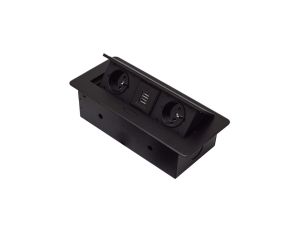 Gniazdo meblowe wpuszczane w blat podwójne 2x 230V 2P+Z + ładowarka USB-A z przewodem 1,5m metalowe czarne ADELID