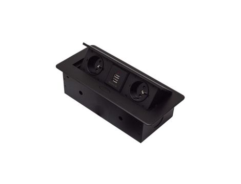 Gniazdo meblowe wpuszczane w blat podwójne 2x 230V 2P+Z + ładowarka USB-A z przewodem 1,5m metalowe czarne ADELID