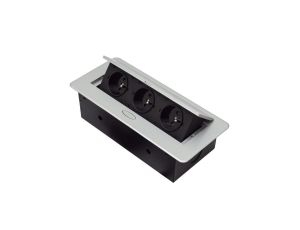 Gniazdo meblowe wpuszczane w blat potrójne 3x 230V 2P+Z z przewodem 1,5m metalowe srebrne ADELID