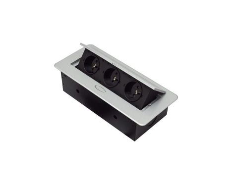 Gniazdo meblowe wpuszczane w blat potrójne 3x 230V 2P+Z z przewodem 1,5m metalowe srebrne ADELID