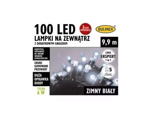Lampki Bulinex 100led białe zimne 9,90m zewnętzrne z dodatkowym gniazdem sznur