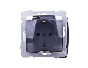 KARO Gniazdo bryzgoszczelne z/u Schuko IP44 z przesłonami klapka przezroczysta białe GPH-1SSP/m/00/d