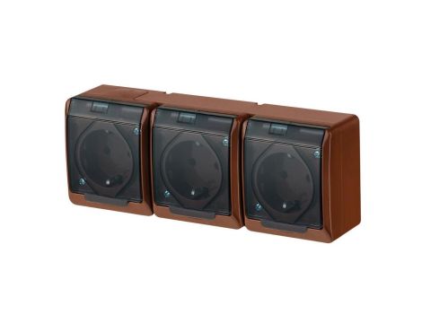 Hermes Gniazdo hermetyczne potrójne z/u Schuko 16A IP44 brązowe 0326-05