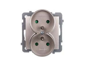 AS Gniazdo podwójne z/u z przesłonami satyna light GP-2GRZP/m/45